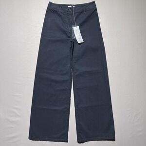 NILI LOTAN Megan Wide Leg Cotton Twill Pants Womens Navy Blue Size 0 NWT